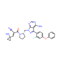 N#C/C(=C\C1(N)CC1)C(=O)N1CCC[C@H]1Cn1nc(-c2ccc(Oc3ccccc3)cc2F)c2c(N)ncnc21 ZINC000224198812