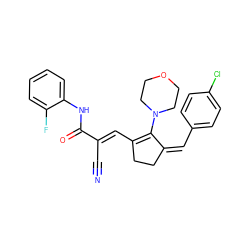 N#C/C(=C\C1=C(N2CCOCC2)/C(=C\c2ccc(Cl)cc2)CC1)C(=O)Nc1ccccc1F ZINC000032695927