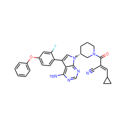 N#C/C(=C\C1CC1)C(=O)N1CCC[C@@H](n2cc(-c3ccc(Oc4ccccc4)cc3F)c3c(N)ncnc32)C1 ZINC000149472828