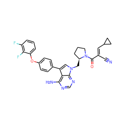 N#C/C(=C\C1CC1)C(=O)N1CCC[C@@H]1Cn1cc(-c2ccc(Oc3cccc(F)c3F)cc2)c2c(N)ncnc21 ZINC000148852109