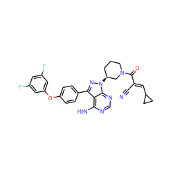 N#C/C(=C\C1CC1)C(=O)N1CCC[C@H](n2nc(-c3ccc(Oc4cc(F)cc(F)c4)cc3)c3c(N)ncnc32)C1 ZINC001772588146