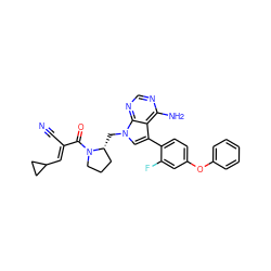 N#C/C(=C\C1CC1)C(=O)N1CCC[C@H]1Cn1cc(-c2ccc(Oc3ccccc3)cc2F)c2c(N)ncnc21 ZINC000211012197