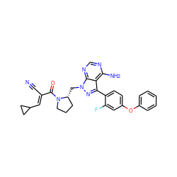 N#C/C(=C\C1CC1)C(=O)N1CCC[C@H]1Cn1nc(-c2ccc(Oc3ccccc3)cc2F)c2c(N)ncnc21 ZINC000149451857