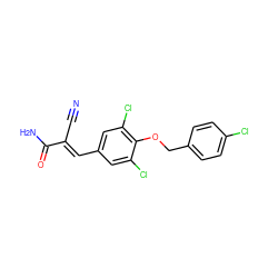 N#C/C(=C\c1cc(Cl)c(OCc2ccc(Cl)cc2)c(Cl)c1)C(N)=O ZINC000003262772