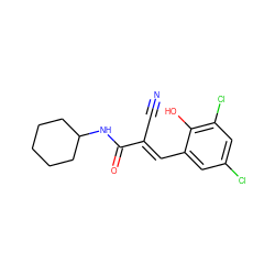 N#C/C(=C\c1cc(Cl)cc(Cl)c1O)C(=O)NC1CCCCC1 ZINC000000441994