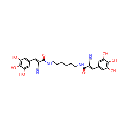 N#C/C(=C\c1cc(O)c(O)c(O)c1)C(=O)NCCCCCCNC(=O)/C(C#N)=C/c1cc(O)c(O)c(O)c1 ZINC000013676762