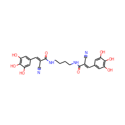 N#C/C(=C\c1cc(O)c(O)c(O)c1)C(=O)NCCCCNC(=O)/C(C#N)=C/c1cc(O)c(O)c(O)c1 ZINC000006007122