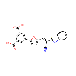 N#C/C(=C\c1ccc(-c2cc(C(=O)O)cc(C(=O)O)c2)o1)c1nc2ccccc2s1 ZINC000033470764