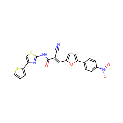 N#C/C(=C\c1ccc(-c2ccc([N+](=O)[O-])cc2)o1)C(=O)Nc1nc(-c2cccs2)cs1 ZINC000003207643