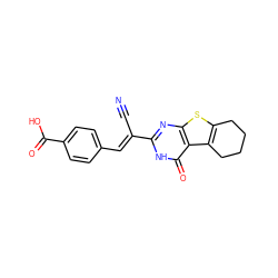 N#C/C(=C\c1ccc(C(=O)O)cc1)c1nc2sc3c(c2c(=O)[nH]1)CCCC3 ZINC000013598464