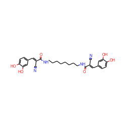 N#C/C(=C\c1ccc(O)c(O)c1)C(=O)NCCCCCCCCNC(=O)/C(C#N)=C/c1ccc(O)c(O)c1 ZINC000005538375