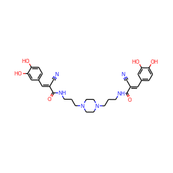 N#C/C(=C\c1ccc(O)c(O)c1)C(=O)NCCCN1CCN(CCCNC(=O)/C(C#N)=C/c2ccc(O)c(O)c2)CC1 ZINC000038142796