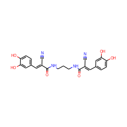 N#C/C(=C\c1ccc(O)c(O)c1)C(=O)NCCCNC(=O)/C(C#N)=C/c1ccc(O)c(O)c1 ZINC000001645882