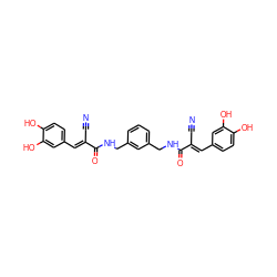 N#C/C(=C\c1ccc(O)c(O)c1)C(=O)NCc1cccc(CNC(=O)/C(C#N)=C/c2ccc(O)c(O)c2)c1 ZINC000001646735