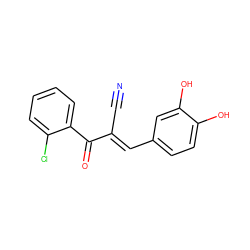 N#C/C(=C\c1ccc(O)c(O)c1)C(=O)c1ccccc1Cl ZINC000013822333