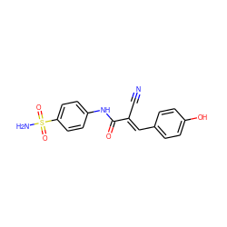 N#C/C(=C\c1ccc(O)cc1)C(=O)Nc1ccc(S(N)(=O)=O)cc1 ZINC000020457296