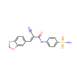 N#C/C(=C\c1ccc2c(c1)OCO2)C(=O)Nc1ccc(S(N)(=O)=O)cc1 ZINC000000778240