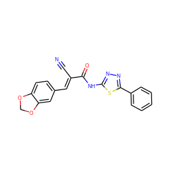 N#C/C(=C\c1ccc2c(c1)OCO2)C(=O)Nc1nnc(-c2ccccc2)s1 ZINC000115732614