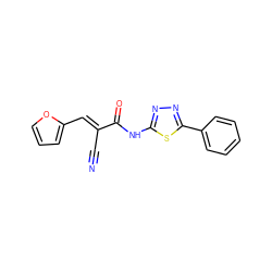 N#C/C(=C\c1ccco1)C(=O)Nc1nnc(-c2ccccc2)s1 ZINC000115732693