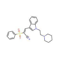 N#C/C(=C\c1cn(CCN2CCCCC2)c2ccccc12)S(=O)(=O)c1ccccc1 ZINC000072124660