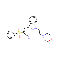 N#C/C(=C\c1cn(CCN2CCOCC2)c2ccccc12)S(=O)(=O)c1ccccc1 ZINC000072124565