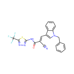 N#C/C(=C\c1cn(Cc2ccccc2)c2ccccc12)C(=O)Nc1nnc(C(F)(F)F)s1 ZINC000299820501