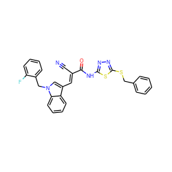 N#C/C(=C\c1cn(Cc2ccccc2F)c2ccccc12)C(=O)Nc1nnc(SCc2ccccc2)s1 ZINC000299819880