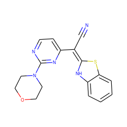 N#C/C(=C1/Nc2ccccc2S1)c1ccnc(N2CCOCC2)n1 ZINC000013647697