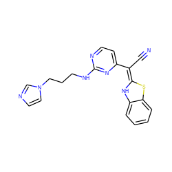 N#C/C(=C1/Nc2ccccc2S1)c1ccnc(NCCCn2ccnc2)n1 ZINC000013647795