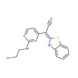 N#C/C(=C1/Nc2ccccc2S1)c1ccnc(NCCO)n1 ZINC000013647713