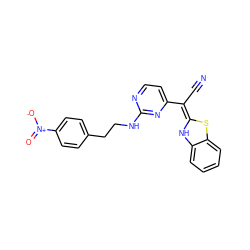 N#C/C(=C1/Nc2ccccc2S1)c1ccnc(NCCc2ccc([N+](=O)[O-])cc2)n1 ZINC000013647777