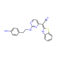 N#C/C(=C1/Nc2ccccc2S1)c1ccnc(NCCc2ccc(N)cc2)n1 ZINC000013647773