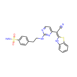 N#C/C(=C1/Nc2ccccc2S1)c1ccnc(NCCc2ccc(S(N)(=O)=O)cc2)n1 ZINC000013647775