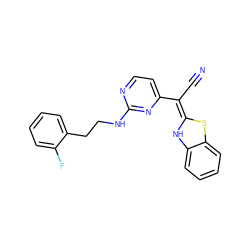 N#C/C(=C1/Nc2ccccc2S1)c1ccnc(NCCc2ccccc2F)n1 ZINC000013647754