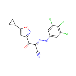 N#C/C(=N\Nc1cc(Cl)c(Cl)c(Cl)c1)C(=O)c1cc(C2CC2)on1 ZINC000473123203