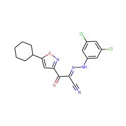 N#C/C(=N\Nc1cc(Cl)cc(Cl)c1)C(=O)c1cc(C2CCCCC2)on1 ZINC000473125806