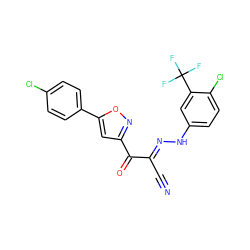 N#C/C(=N\Nc1ccc(Cl)c(C(F)(F)F)c1)C(=O)c1cc(-c2ccc(Cl)cc2)on1 ZINC001772648507