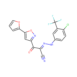 N#C/C(=N\Nc1ccc(Cl)c(C(F)(F)F)c1)C(=O)c1cc(-c2ccco2)on1 ZINC001772584630