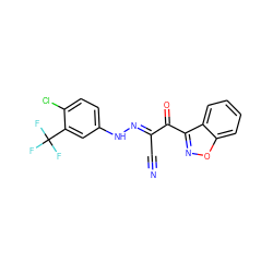 N#C/C(=N\Nc1ccc(Cl)c(C(F)(F)F)c1)C(=O)c1noc2ccccc12 ZINC001772654939