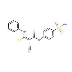 N#C/C(C(=O)Nc1ccc(S(N)(=O)=O)cc1)=C(\S)Nc1ccccc1 ZINC000095588259