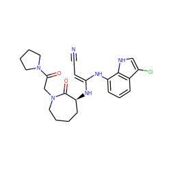 N#C/C=C(\Nc1cccc2c(Cl)c[nH]c12)N[C@H]1CCCCN(CC(=O)N2CCCC2)C1=O ZINC000040861030