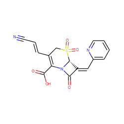 N#C/C=C/C1=C(C(=O)O)N2C(=O)/C(=C/c3ccccn3)[C@H]2S(=O)(=O)C1 ZINC000036187713