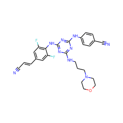 N#C/C=C/c1cc(F)c(Nc2nc(NCCCN3CCOCC3)nc(Nc3ccc(C#N)cc3)n2)c(F)c1 ZINC000222164256