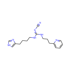 N#C/N=C(/NCCCCc1c[nH]cn1)NCCCc1ccccn1 ZINC000048983196