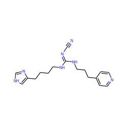 N#C/N=C(/NCCCCc1c[nH]cn1)NCCCc1ccncc1 ZINC000048999486