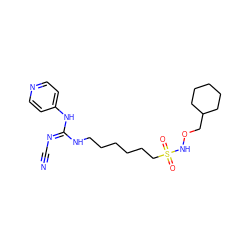 N#C/N=C(\NCCCCCCS(=O)(=O)NOCC1CCCCC1)Nc1ccncc1 ZINC000103247768