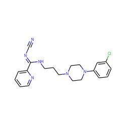 N#C/N=C(\NCCCN1CCN(c2cccc(Cl)c2)CC1)c1ccccn1 ZINC000082151133