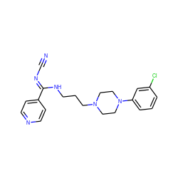 N#C/N=C(\NCCCN1CCN(c2cccc(Cl)c2)CC1)c1ccncc1 ZINC000049050787