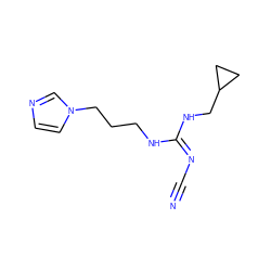 N#C/N=C(\NCCCn1ccnc1)NCC1CC1 ZINC000045300684