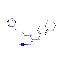 N#C/N=C(\NCCCn1ccnc1)Nc1ccc2c(c1)OCCO2 ZINC000045245515